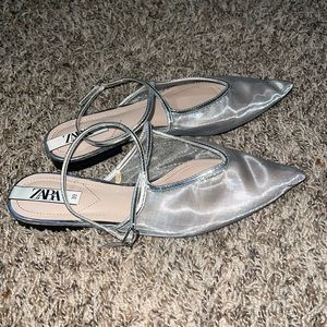 Silver cris cross ankle strap sandal